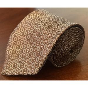 Chereskin Brown,Squares,Circles Hand Made 100% Silk Men’s Neck Tie L58” W3.50”